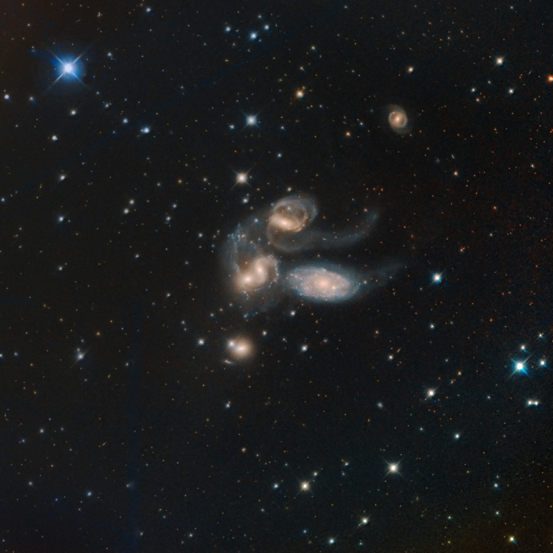 Application: Stephan's Quintet taken by the “Two-Meter Twin Telescope” at the Teide Observatory of the Instituto de Astrofísica de Canarias (Tenerife, Spain) with Baader UV/IR-Cut / L, H-alpha 6.5 nm Narrwoband Filter as well as with Baader SLOAN/SDSS g'-