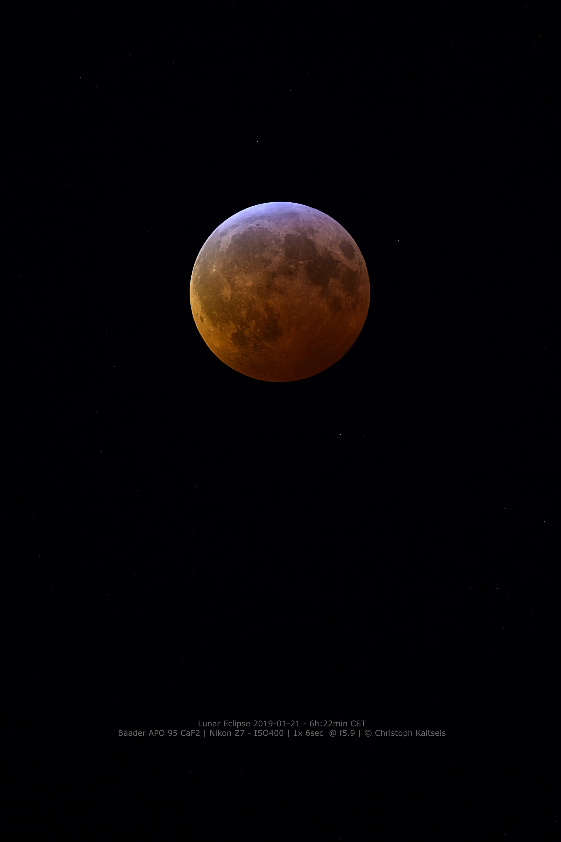 Anwendungsbild: Mondfinsternis 2019 - 01 -21, aufgenommen mit Baader APO 95 CaF2 mit Nikon Z7, von C. Kaltseis