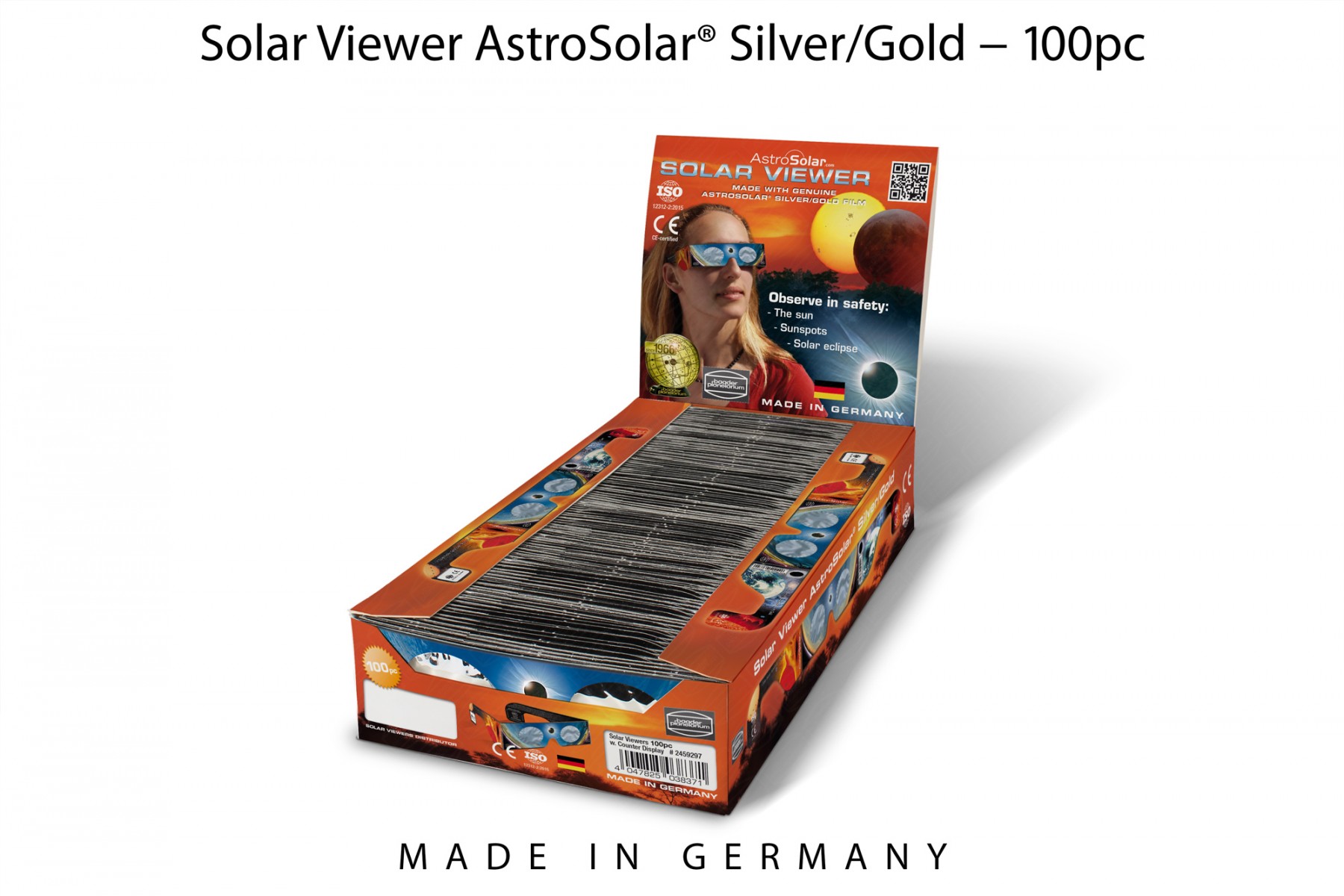 100 x Solar Viewer AstroSolar® Silver/Gold im Thekendisplay